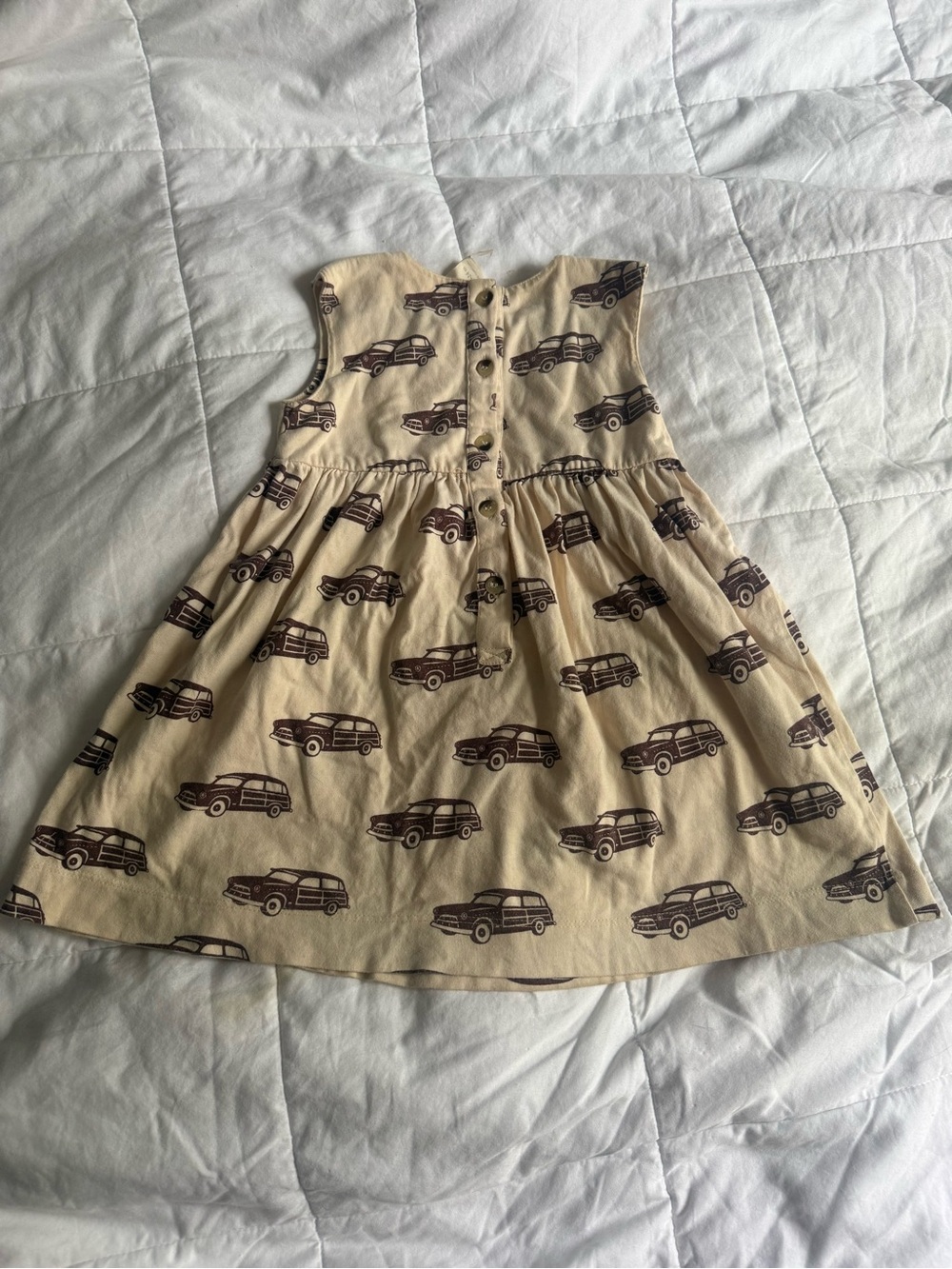 Kate Quinn Cream and Brown Car Print Kids Dress - Picture 7 of 8